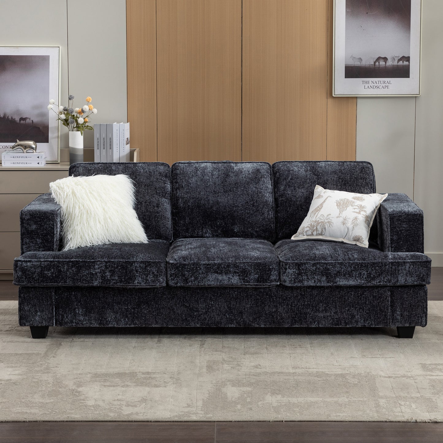 Sleeper Sofa, Couches and Sofas with Extra Deep Seats, Comfy Couches for Living Room, Living Room Furniture Sets, Modern, Teddy Velvet, Slate